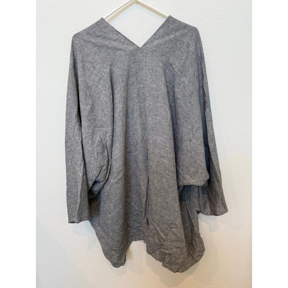 Oversized‎ Linen Blend Gray Poncho V Neck XS/S - Picture 2 of 8